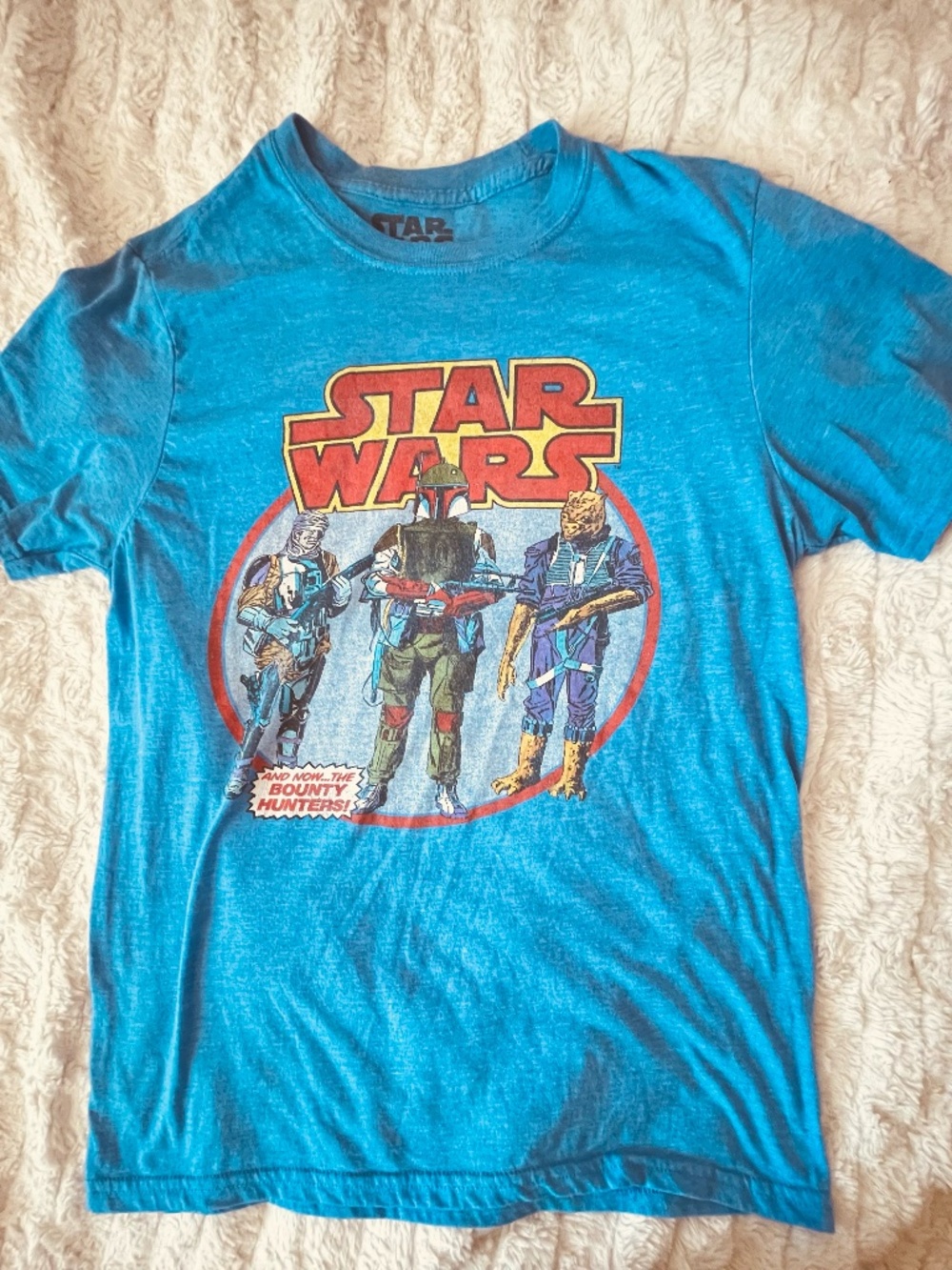NWOT Star Wars Bounty Hunters T-Shirt Medium Boba Fett Graphic Tee Blue Retro